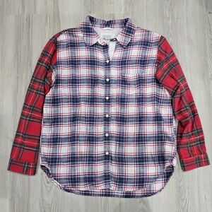 American Eagle Soft Patchwork Oversized Flannel Button Up Shirt Size M
